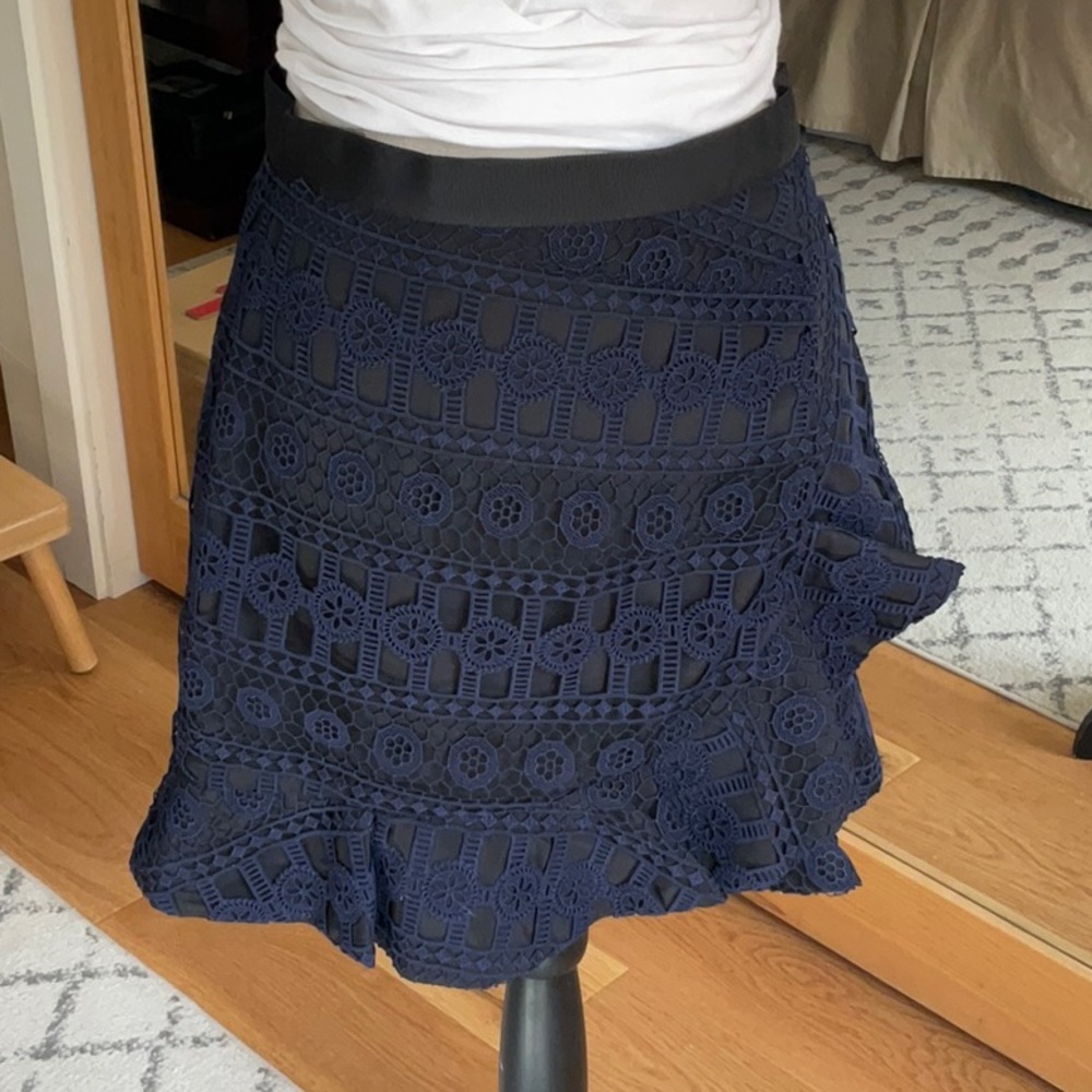 NWT! Self-Portrait Mini Skirt Blue & Black Lace. Size US 4